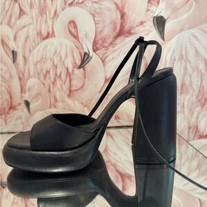 Zara Black Block Heel Slingback Heels